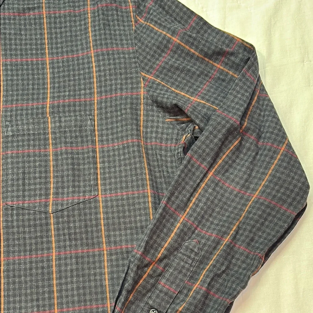 J. Crew Men's Gray &‎ Orange Plaid Long Sleeve Button Down Flannel Shirt XL